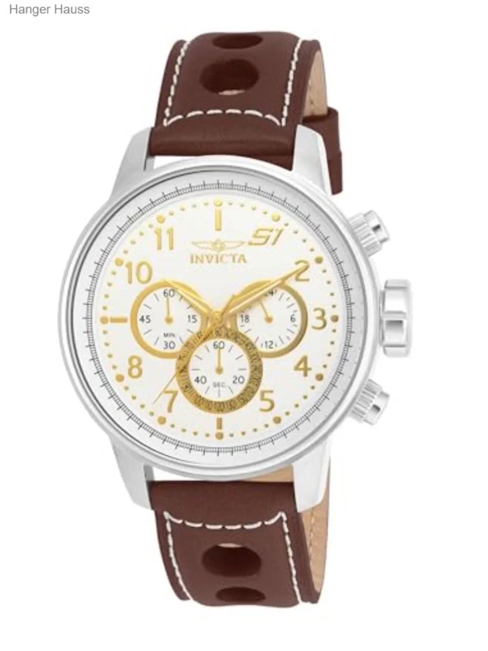 Stainless Steel Men's Quartz Watch 48mm Leather Band Chronograph